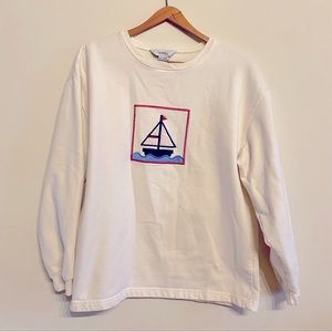 VINTAGE NORTHERN REFLECTIONS FLEECE SAILBOAT CREWNECK SWEATER